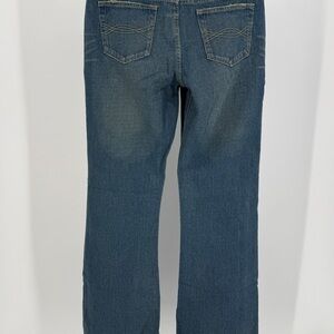 Abercrombie & Fitch Classic Dirty Wash Blue Flared Jeans with Distressed Hem
